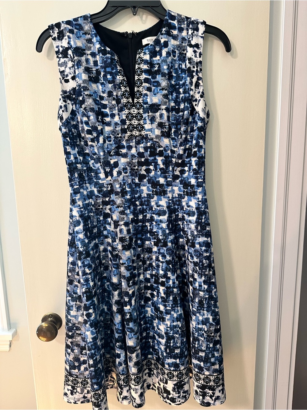 White House Black Market Sleeveless Blue and White Midi Dress